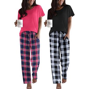Ekouaer 2 Pack Pajamas for Women Set Short Sleeve Sleepwear Top and Pants Pjs Soft Printed Lounge