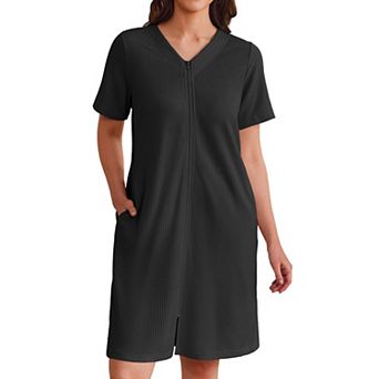 Ekouaer Womens Zipper Robes Waffle Short Bathrobe House Coat with Pockets Soft Nightgown