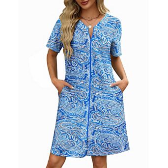 Ekouaer Womens Zipper Robes Waffle Short Bathrobe House Coat with Pockets Soft Nightgown