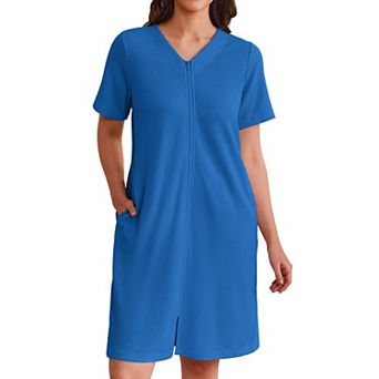 Ekouaer Womens Zipper Robes Waffle Short Bathrobe House Coat with Pockets Soft Nightgown