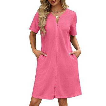 Ekouaer Womens Zipper Robes Waffle Short Bathrobe House Coat with Pockets Soft Nightgown