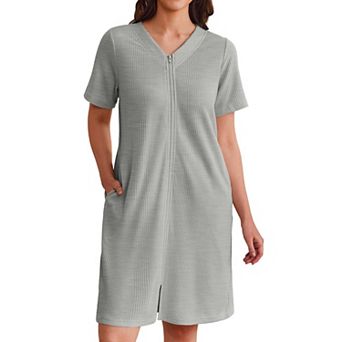 Ekouaer Womens Zipper Robes Waffle Short Bathrobe House Coat with Pockets Soft Nightgown