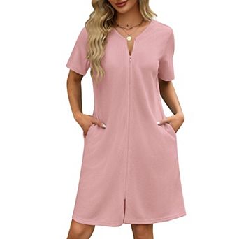 Ekouaer Womens Zipper Robes Waffle Short Bathrobe House Coat with Pockets Soft Nightgown