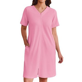 Ekouaer Womens Zipper Robes Waffle Short Bathrobe House Coat with Pockets Soft Nightgown