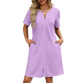 Ekouaer Womens Zipper Robes Waffle Short Bathrobe House Coat with Pockets Soft Nightgown