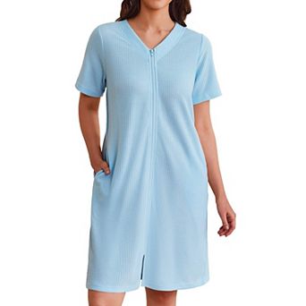 Ekouaer Womens Zipper Robes Waffle Short Bathrobe House Coat with Pockets Soft Nightgown
