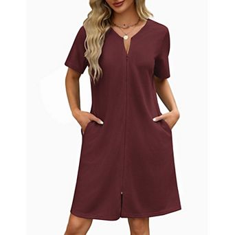 Ekouaer Womens Zipper Robes Waffle Short Bathrobe House Coat with Pockets Soft Nightgown