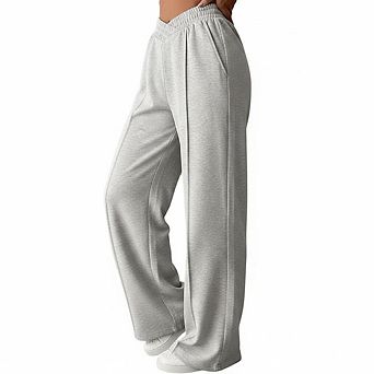 Women's High Waist V-Waist Wide Leg Sweatpants, Casual Knit Trousers with Pockets