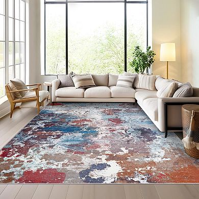 Abstract Crackle Non-Slip Area Rug Washable Modern Mat for Living Room