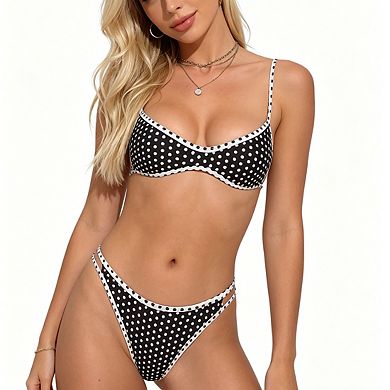 Women's Gingham Triangle Bikini Set Adjustable Strap High-Cut 2-Piece Swimsuit