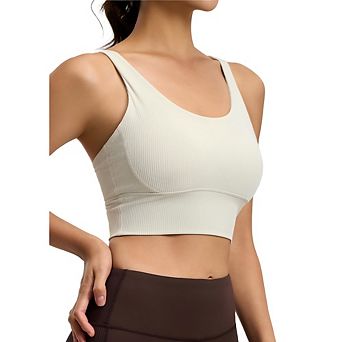 Womens Sports Bras Yoga Comfort Stretchy Scoop Neck High Support Bra with Built in Pads