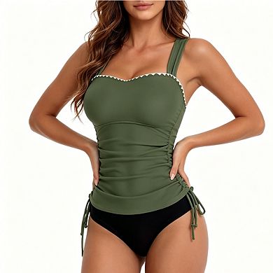 Women's 2-Piece Tankini Swimsuit Halter Top with Ruched Drawstring and Brief Bottom