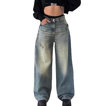 Womens Baggy Jeans Wide Leg Denim Pants 90s Vintage Hip Hop Loose Long Trousers Streetwear