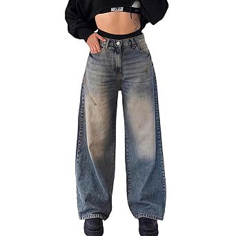 Womens Baggy Jeans Wide Leg Denim Pants 90s Vintage Hip Hop Loose Long Trousers Streetwear