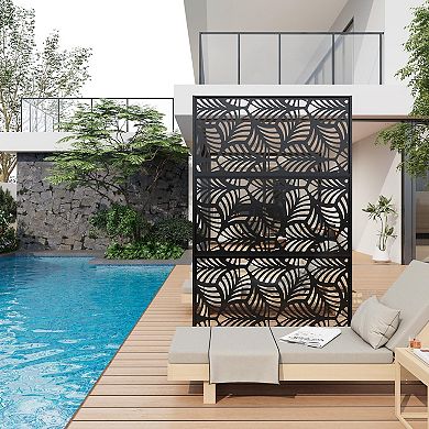 Freestanding Metal Privacy Screen Stable Base Decorative Divider for Patio Deck Balcony Garden