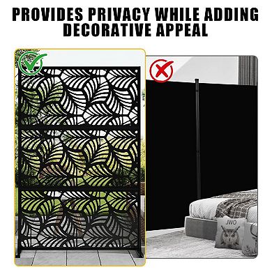 Freestanding Metal Privacy Screen Stable Base Decorative Divider for Patio Deck Balcony Garden