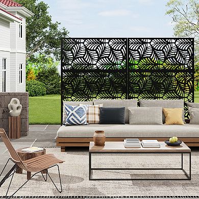 Freestanding Metal Privacy Screen Stable Base Decorative Divider for Patio Deck Balcony Garden