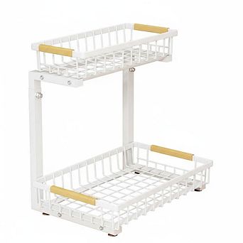 L-Shaped 2 tier Pull Out Cabinet Shelf, Sliding Under Sink Organizer, Easy Adjustable Storage Rack