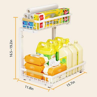 L-Shaped 2-Tier Pull Out Cabinet Shelf, Sliding Under Sink Organizer, Easy Adjustable Storage Rack