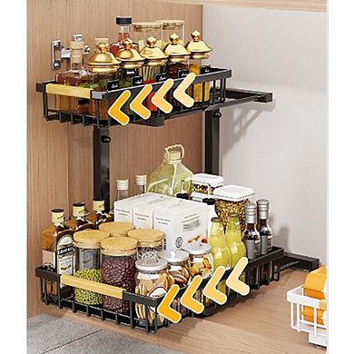 L-Shaped 2-Tier Pull Out Cabinet Shelf, Sliding Under Sink Organizer, Easy Adjustable Storage Rack