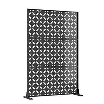 Freestanding Steel Privacy Fence Panel Square Hole Design Stable Base Outdoor Partition Screen