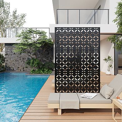 Freestanding Steel Privacy Fence Panel Square Hole Design Stable Base Outdoor Partition Screen