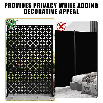 Freestanding Steel Privacy Fence Panel Square Hole Design Stable Base Outdoor Partition Screen