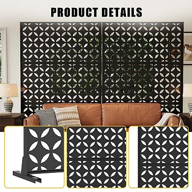 Freestanding Steel Privacy Fence Panel Square Hole Design Stable Base Outdoor Partition Screen