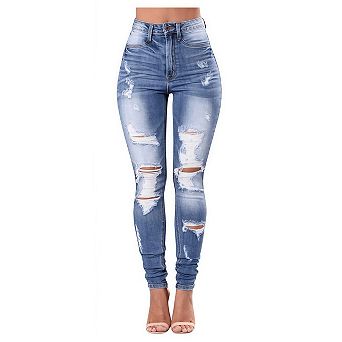 Women's Skinny Ripped Trendy Jeans Distressed Stretchy Denim Pants