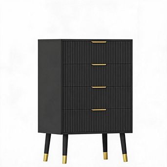 Modern 4 Drawer Dresser with Golden Handles & Feet, Storage Chest Cabinet for Bedroom Living Room