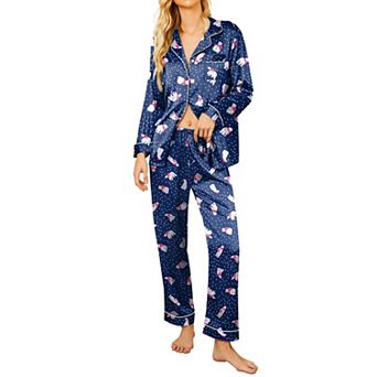 Ekouaer Silk Pajamas for Women Button Down Satin Pj Set Soft Long Sleeve 2 pc Sleepwear Loungewear