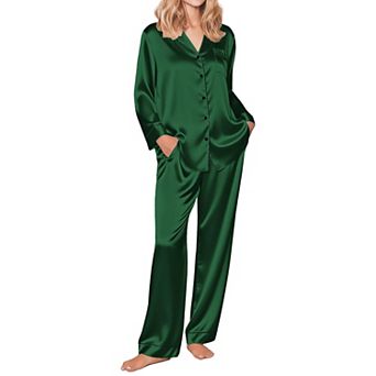 Ekouaer Silk Pajamas for Women Button Down Satin Pj Set Soft Long Sleeve 2 pc Sleepwear Loungewear