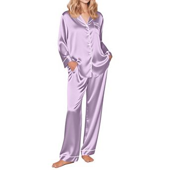 Ekouaer Silk Pajamas for Women Button Down Satin Pj Set Soft Long Sleeve 2 pc Sleepwear Loungewear
