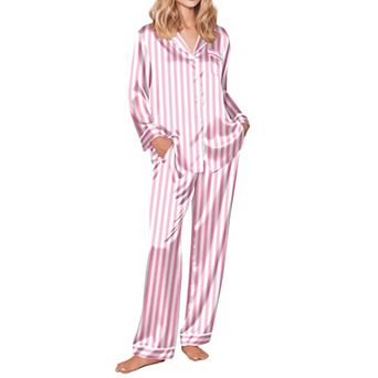 Ekouaer Silk Pajamas for Women Button Down Satin Pj Set Soft Long Sleeve 2 pc Sleepwear Loungewear