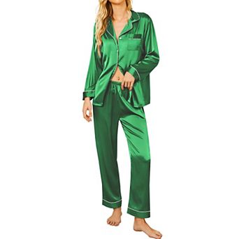 Ekouaer Silk Pajamas for Women Button Down Satin Pj Set Soft Long Sleeve 2 pc Sleepwear Loungewear