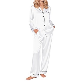 Ekouaer Silk Pajamas for Women Button Down Satin Pj Set Soft Long Sleeve 2 pc Sleepwear Loungewear