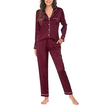 Ekouaer Silk Pajamas for Women Button Down Satin Pj Set Soft Long Sleeve 2 pc Sleepwear Loungewear