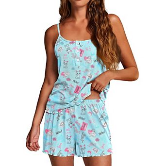 Ekouaer Pajamas Set Lingerie Pajamas Two Piece Cami Sleepwear Ribbed Knit Shorts Set