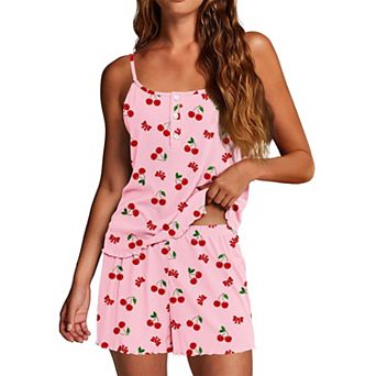 Ekouaer Pajamas Set Lingerie Pajamas Two Piece Cami Sleepwear Ribbed Knit Shorts Set