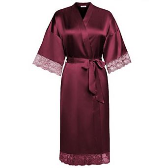 Ekouaer Satin Robes Lace Trim Silk Robe Three Quarter Sleeve Kimono Bathrobe Bride Bridesmaid