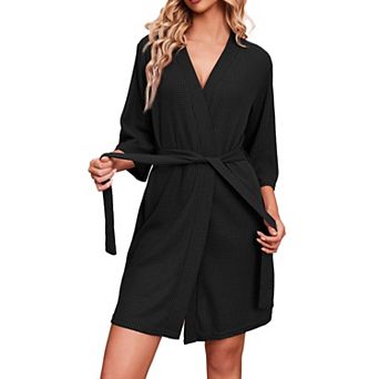 Ekouaer Robes Waffle Knit Bathrobe Soft Lightweight Knee Length Loungewear