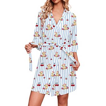 Ekouaer Robes Waffle Knit Bathrobe Soft Lightweight Knee Length Loungewear