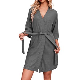 Ekouaer Robes Waffle Knit Bathrobe Soft Lightweight Knee Length Loungewear