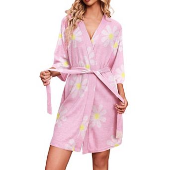 Ekouaer Robes Waffle Knit Bathrobe Soft Lightweight Knee Length Loungewear