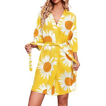 Ekouaer Robes Waffle Knit Bathrobe Soft Lightweight Knee Length Loungewear