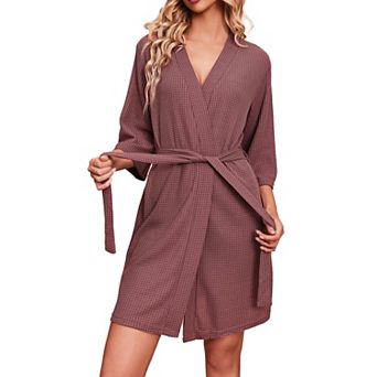 Ekouaer Robes Waffle Knit Bathrobe Soft Lightweight Knee Length Loungewear