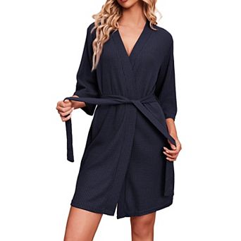 Ekouaer Robes Waffle Knit Bathrobe Soft Lightweight Knee Length Loungewear