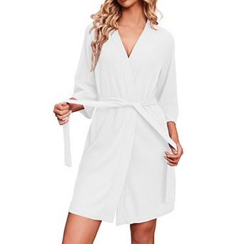 Ekouaer Robes Waffle Knit Bathrobe Soft Lightweight Knee Length Loungewear