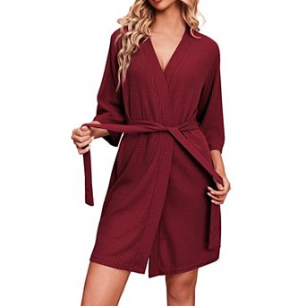 Ekouaer Robes Waffle Knit Bathrobe Soft Lightweight Knee Length Loungewear