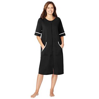 Ekouaer Womens Zipper Robe Short Sleeve Duster Housecoat Short Bathrobes Zip Front Nightgown